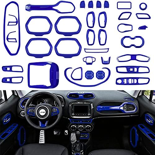 Danti 36 Pcs Car Interior Accessories Decoration Cover Air Conditioning Vent Door Speaker Water Cup Holder Headlight Switch Window Lift Button Covers Fit For Jeep Renegade 15 21 Blue