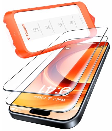 TORRAS für iPhone 15 Pro Max für Panzerglas [TOP Bruchsicherheit] 9H+ Härte Folie Full Screen Militärstandard Schutzglas...