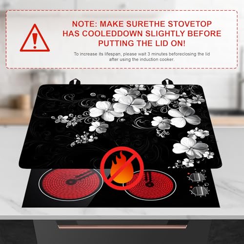 Image of Stove Top Cover Retro Flower Gas Stove Top Cover for Home Decoration Kitchen Pad Non-Stick Washable Cooktop Covers Countertop Protector Keep Stove Clean 28 inchx20 inch (White flower-2)
