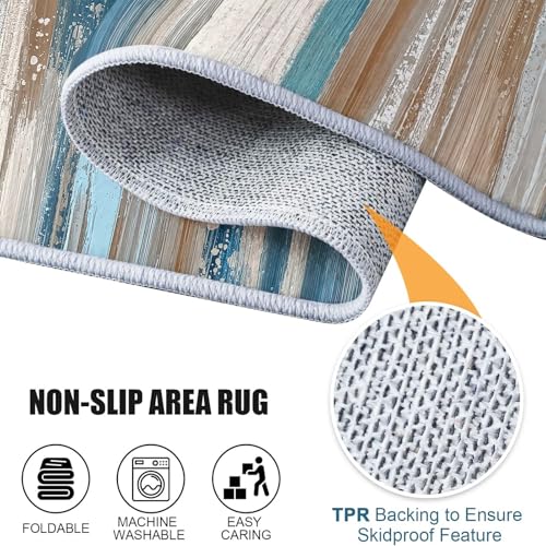 Alfombra redonda azul de 100 cm con líneas modernas lavable para salón y bajada de cama 8