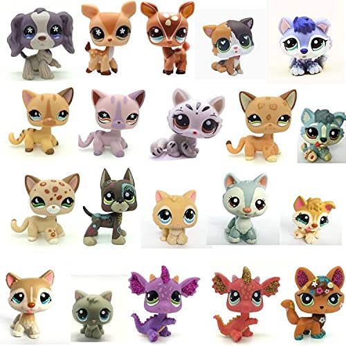Random 3PCS Rare lps Shorthair Cat and Collie Lot lps Cats and Dachshund Dogs Collie Cocker Spaniel Great Dane Husky Figure Toy Lot Mini Shop Pet Littlest Pet Shop Toy(Random 3PCS Box)