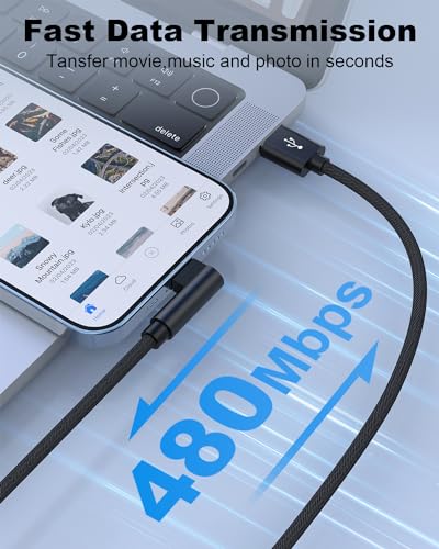 Image of Extra Long Phone Charger Cable 5M, [ MFFi CertIified ] 16ft 90 Degree Lightnning Cable, High Fast /Data Sync Phone Charging Cable Lead for Phone 14 /13 /12Pro /11Max /XS /XR /8 /7 /SE