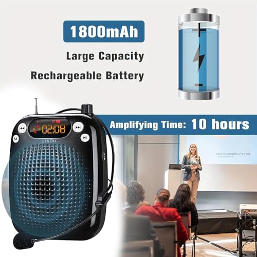 Image of Juarez 10W Voice Amplifier with Wired Microphone, Bluetooth 6.0 Portable PA Speaker, FM Radio, USB /TF Playback, LED Display, Type-C Rechargeable for Teaching & Training, Classroom, Speech, Tour Guide