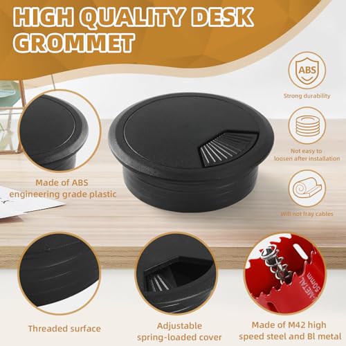 Image of Desk Grommet 2 Inch (50 mm) 10 Pieces, Desk Hole Cover for Cables Black, ABS Plastic Grommet Hole Cover with Hole Saw for Wires Cables Through the Countertop by XIOGZAXI