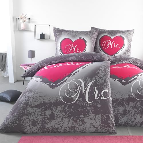 BaSaTex Parure de lit en microfibre avec motif réversible, 2 housses de couette de 135 x 200 cm, 2 taies d'oreiller de 80 x 80 cm, 4 pièces pour couples |...