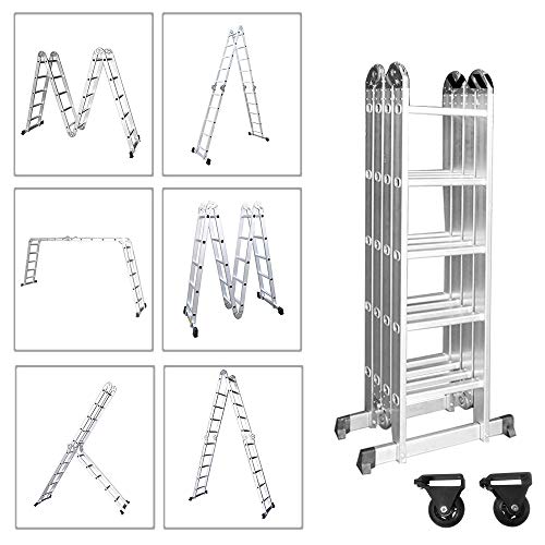 Preisvergleich Produktbild Froadp 550cm Aluminum Gerüst leiter Mehrzweckleiter Multifunktions Kombileiter Klappleiter Gerüst leiter mit 2 stück Plattform(550cm, 4×5 Stufen)