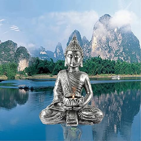 SUQ Figura decorativa de Buda, resina, plata Cover