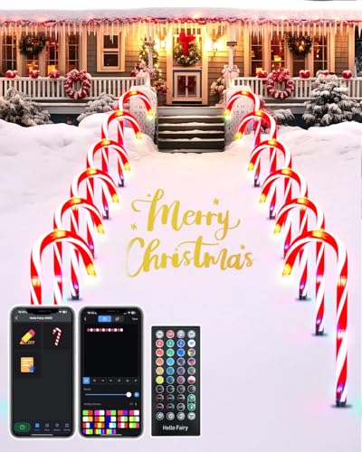 FREECUBE 12 Pack Smart Candy Cane Pathway Lights, LED Candy Cane Lights with APP Control, Dimming...