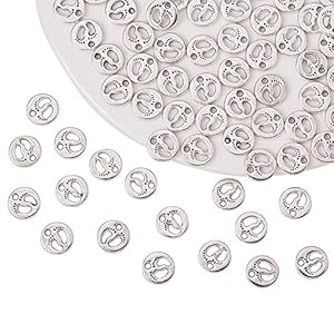 PandaHall Elite 80 stuks/doos 11 x 2 mm platte ronde met voetvorm Tibetaanse stijl zinklegering hanger met 2 mm gat voor…
