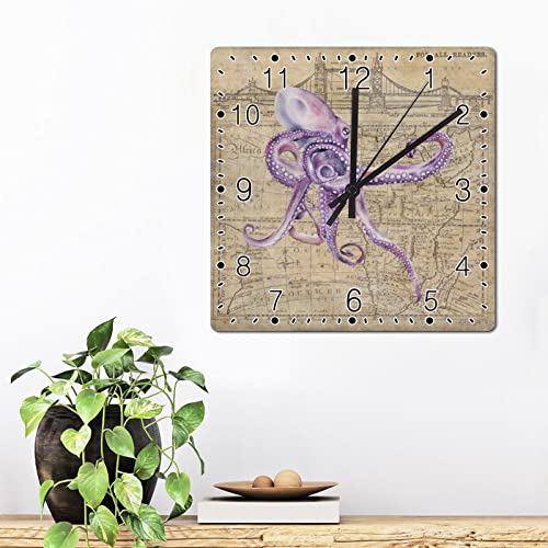 Horloge murale rustique de plage motif pieuvre, cadeau idéal pour maison
