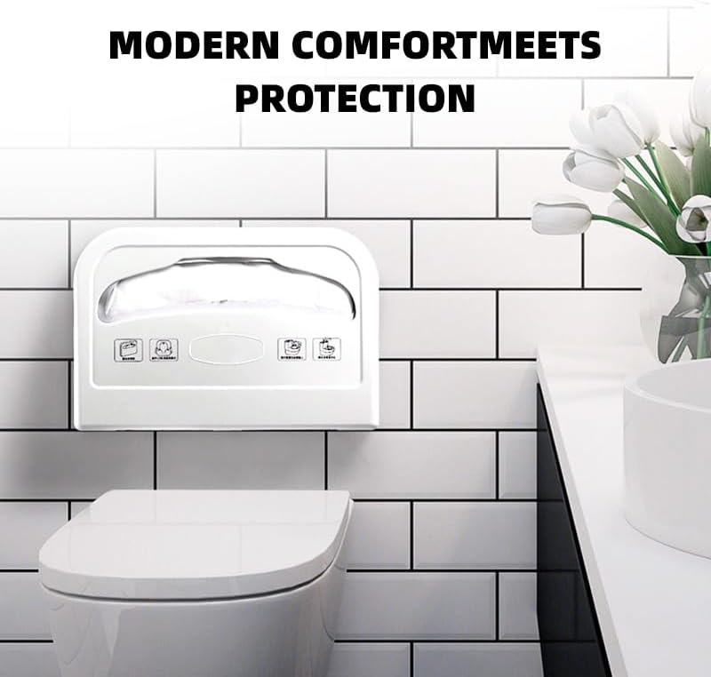 Wall Mount Half-Fold Toilet Seat Cover Dispenser，Toilet Seat Cover Holder Plastic White Dispenser for Disposable Half Fold Toilet Seat Liner for Commercial/Washroom/Office