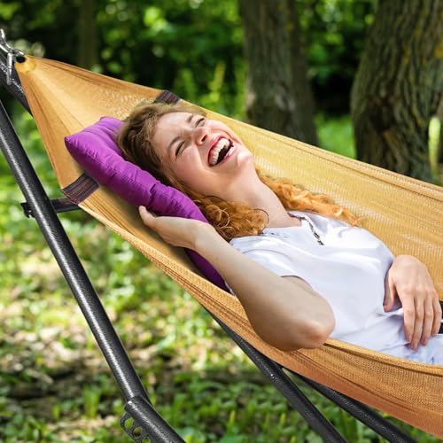 Image of Tranquillo Universal Double Hammock with Stand Included for 2 Persons 600 lbs Capacity Portable Foldable with Case - Indoor, Outdoor, Camping, Yellow