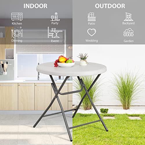 Zenstyle 2.6 Ft Round Folding Table, Indoor Outdoor Portable Plastic Dining Card Table Utility Table For Camping Dining Event Party, White #TOP3