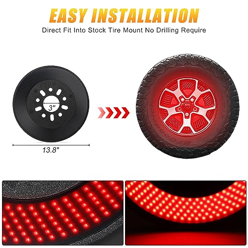 Drieaco Spare Tire Brake Light, 3rd Third Brake Light Plug & Play, 405PCS LED Rear Wheel Light Super Bright Tail Light Red Ring Brake Light for 2007-2018 Jeep Wrangler JK JKU Accessories - Image 4