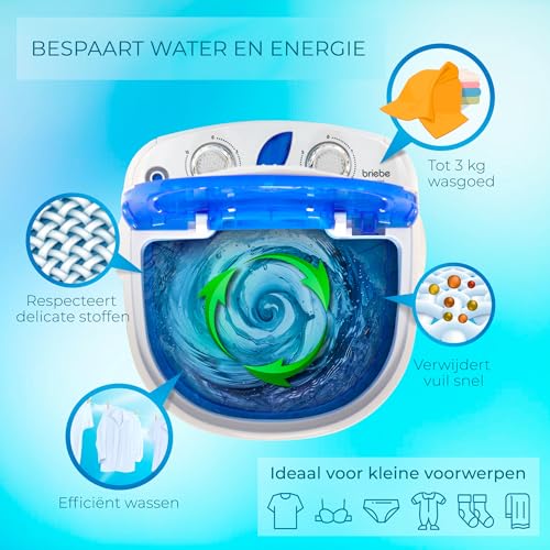 Briebe Camp Mini-Wasmachine met Centrifugering, Camping, Capaciteit van Kleding 3 kg, Ideaal voor Reizen, Caravans en Campers, Bovenlader, Laag Water- en Energieverbruik, WM1111 - Afbeelding 6