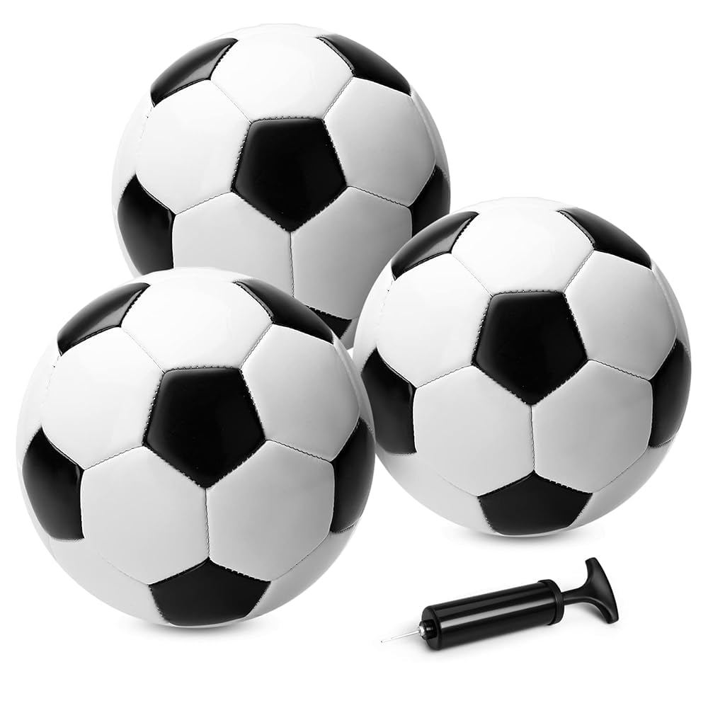 U&C Planet 3Pack Size 3 Football for Kids with Pump – Classic Black & White, Durable Training Ball, Football Gifts for Boys Girls Toddlers Ages 3-8 – Indoor & Outdoor Garden Toy