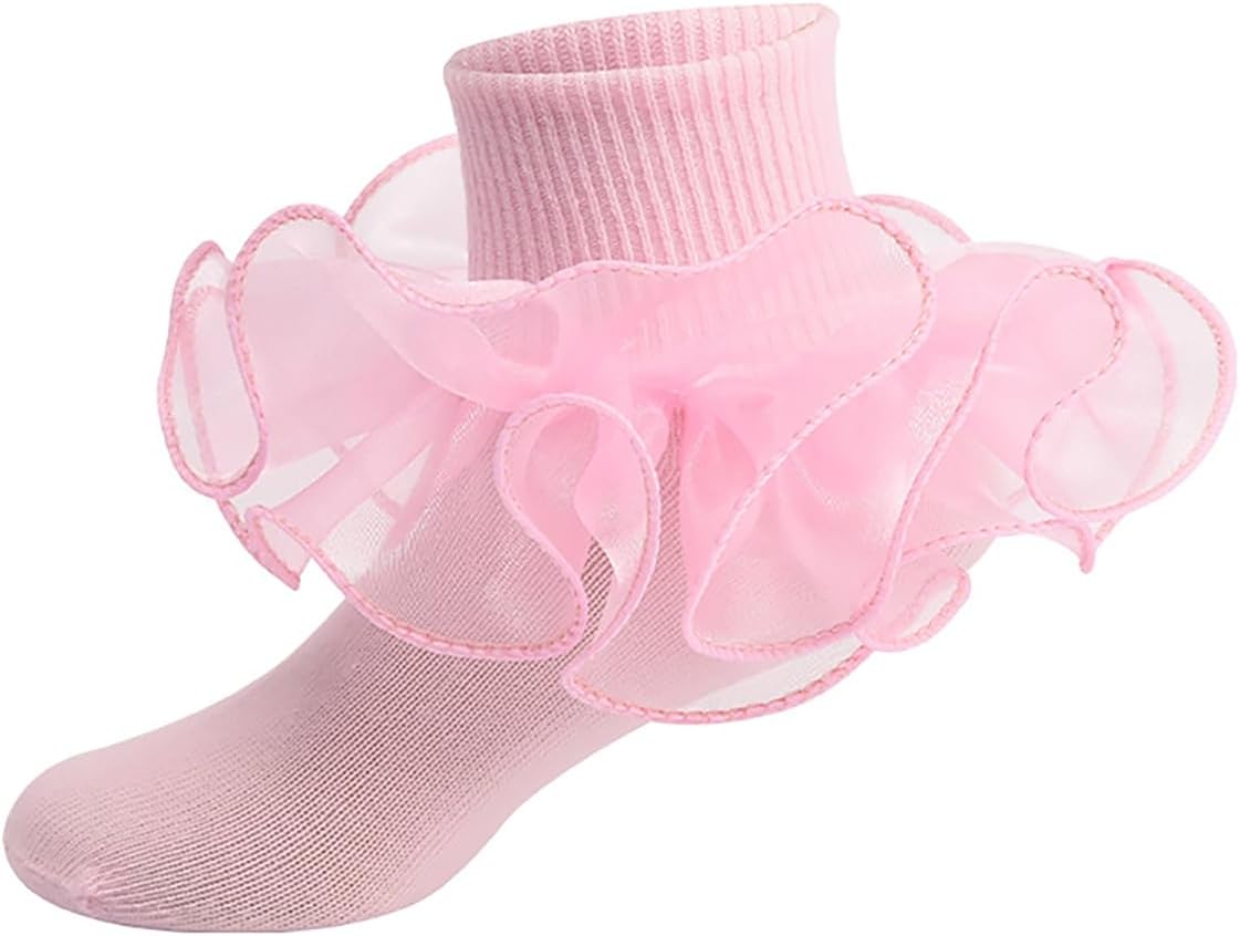 Kid Girls Ruffle Socks Cute Double Layer Lace Princess Socks Fashion Soft Frilly Dress Ankle Crew Socks