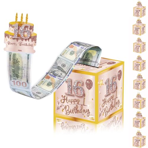 Geldgeschenke &Uuml;berraschungsbox f&uuml;r M&auml;dchen 16. Geburtstag Surprise Box, Rosegold DIY Geburtstag Geschenkverpackung Geldgeschenke Verpackung, Rosa Gold Geldgeschenk Happy Birthday Tortendeko