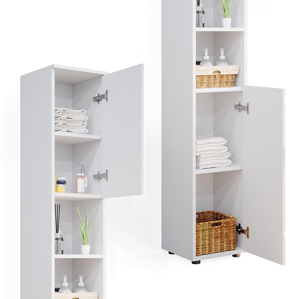 Vicco Mobile bagno alto Irma, Bianco lucido, 30 x 192 cm, per la conservazione di accessori da bagno e compatibile con la serie Irma