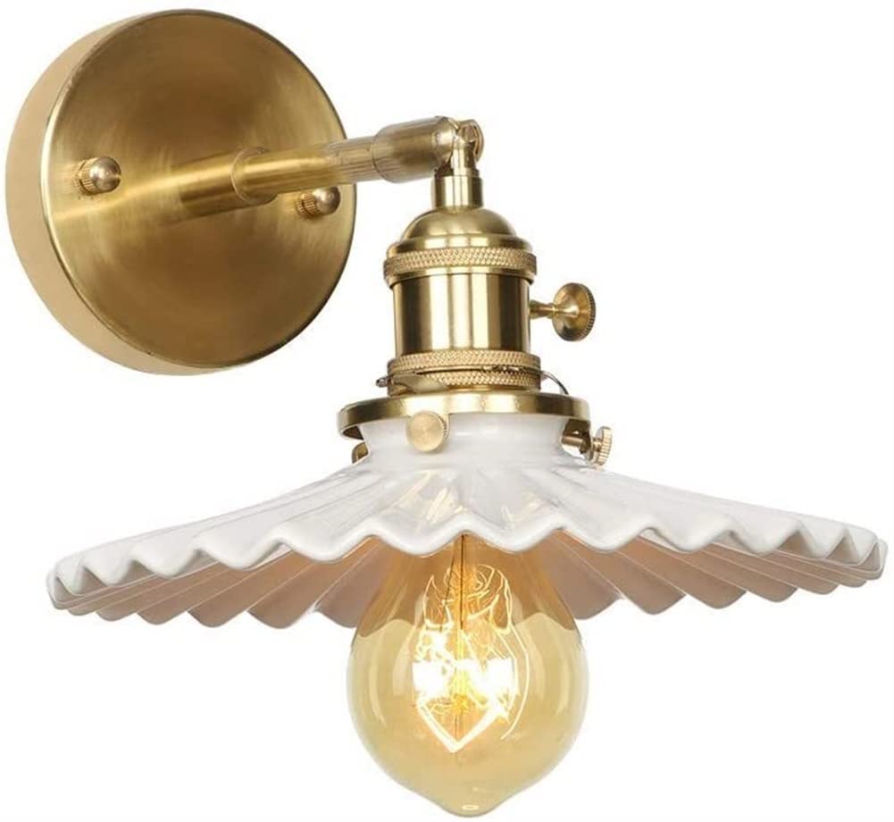 Applique da Parete Vintage a 1 Luce con Paralume in Ceramica, Applique da Parete in Ottone, Applique da Parete su/Giù per Bagno, per Soggiorno e Cucina, Attacco E27, Applique da Parete Moderne