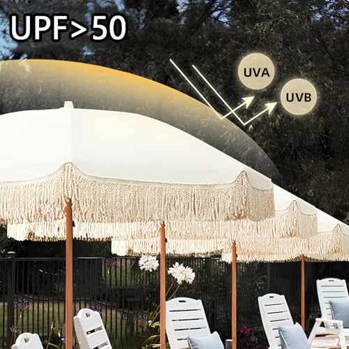 Parasol de balcon de 200cm avec franges chic et 8 baleines robustes anti-UV - 4
