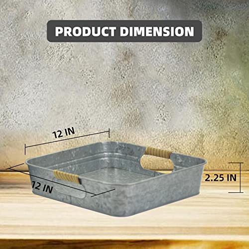 Farmhouse Tray For Coffee Table – Beautiful Galvanized Tray Decor, 12"X12" Galvanized Coffee Table Tray Decor, Galvanized Serving Tray With Handles For Your Home (Set Of 2,Galvanized) #TOP1