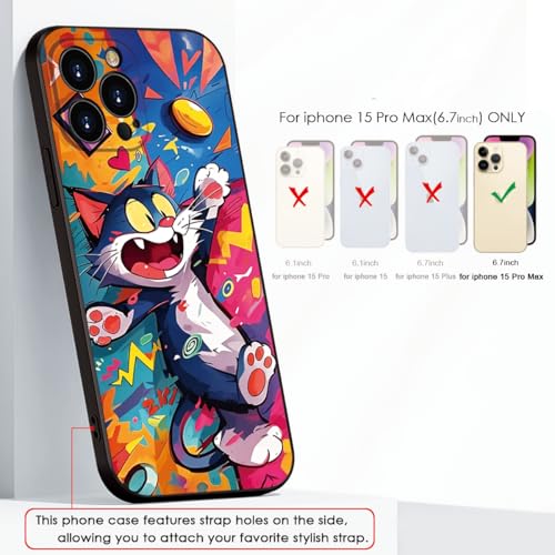 Whimsical Doodle Cat Case for iPhone 15 Pro Max - Playful Cartoon Silicone Protective Cover for Girls & Women (B1-Cartoon Cute cat)