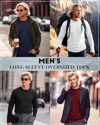 Image of August Alley 4 Pack Men's Big and Tall Cotton Shirts L-7XL, Long Sleeve Oversized Tops Loose Casual Large T-Shirts Basic Tee