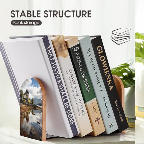 Sujetalibros resistente elegante de madera con diseño de líneas modernas 8