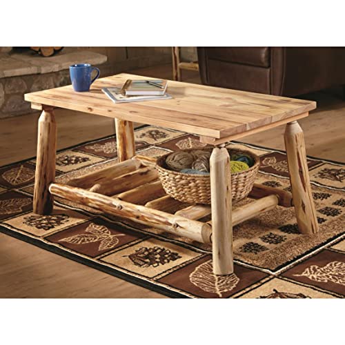 CASTLECREEK Log Coffee Table, Rustic Natural Weathered Look Wooden Rectangular Center Tables for Living Room - Image 2