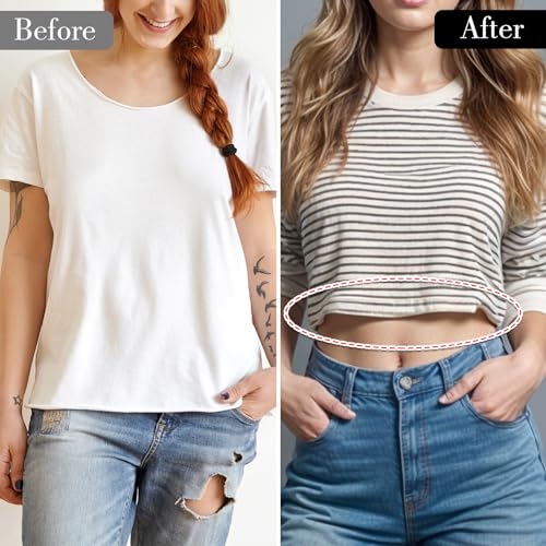 2PCS Adjustable Elastic Belts for Women, Shirt Tuck Band Women Tucky Belt Crop Tuck Band Perfect for Cropping Shirts, Sweaters, and More (Black & White)4