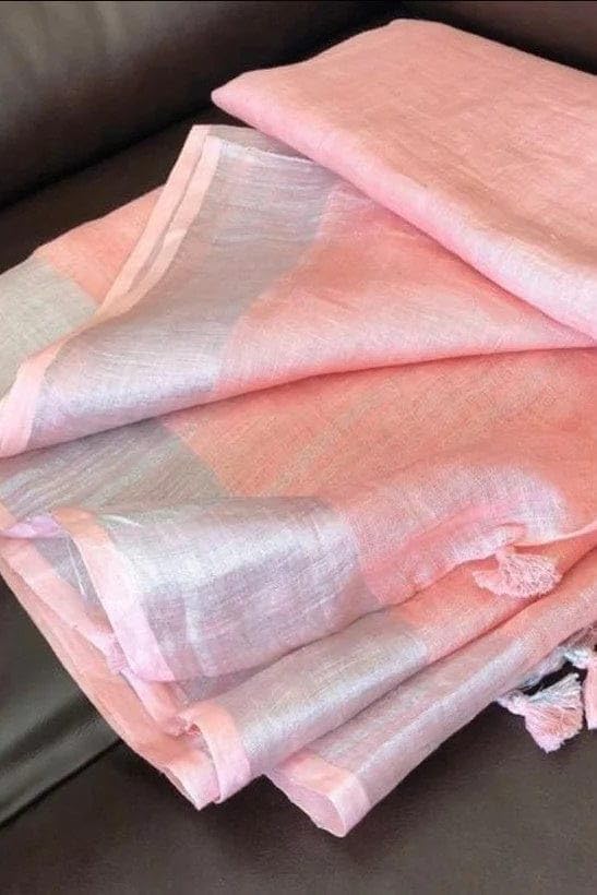 Image of STB-SILK TEXTILES BHAGALPUR Women's Bhagalpuri Linen Saree With Blouse Piece