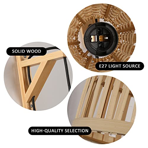 SUNLLOK Modern Plug in Bamboo Wall Light Fixture - Industrial Basket Rattan Lampshade Hanging Wall Mounted Lamp with Switch, Indoor Wood Wicker Wall Sconces for Kitchen Island, Living Room, Restaurant - Image 5