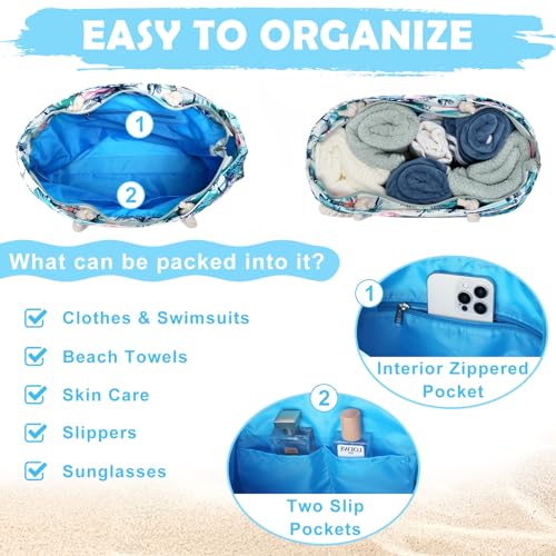 Kasqo Beach Bags for Women, Large Waterproof Beach Bag Tote Zipper Swim Pool Bag with Small Pouch for Grocery Travel Vacation3