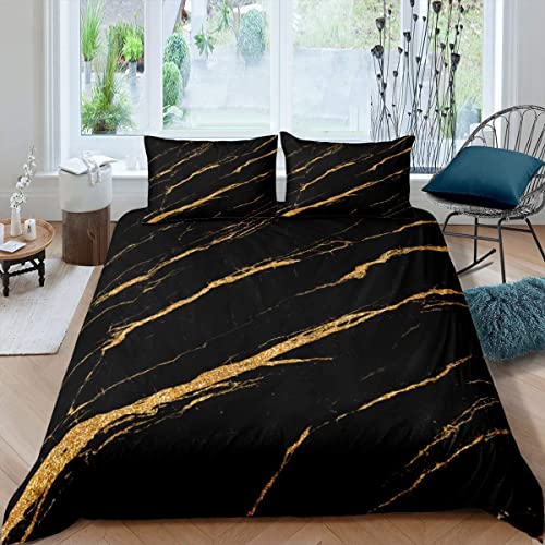 Marble Duvet Cover Black Golden Marble Bedding Set Modern Bedding & Linen For Kids Teens Women Men Abstract Art & Linen King Size