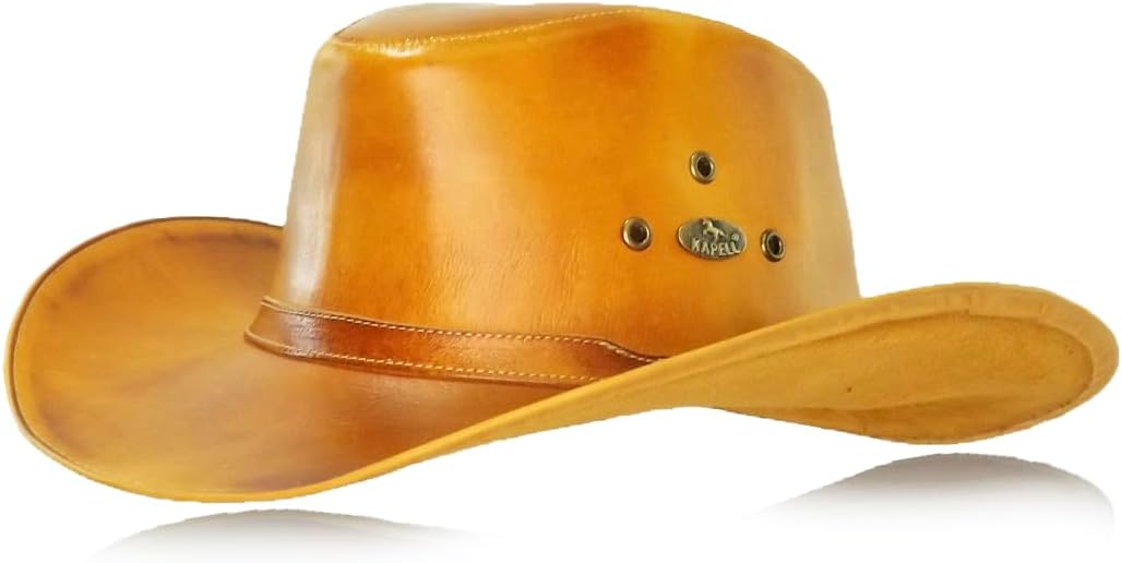 1652KP-Chapéu Unissex Estilo Americano em Couro Legítimo Linha Indiana