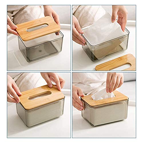 Tissue Holder, Facial Tissue Dispenser Box With Bamboo Wood Lid, Transparent Container, Modern Minimalist Design. Napkin Organizer For Bathroom, Bedroom, Living Room (Large) #TOP7