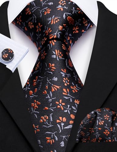 Image of Barry.Wang Ties for Men Silk Tie Sets Polka Dot Woven Necktie Pocket Square Cufflinks Business Wedding
