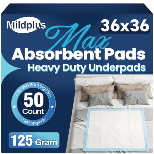 Image of MILDPLUS Heavy Duty Underpad 36''x36'' 50 Count 125 Grams Extra Large Chucks Pads 3XL Disposable Bed Pads, Super Absorbent Incontinence Pads for Adults, Kids, Pee Pads (Purple or Blue)