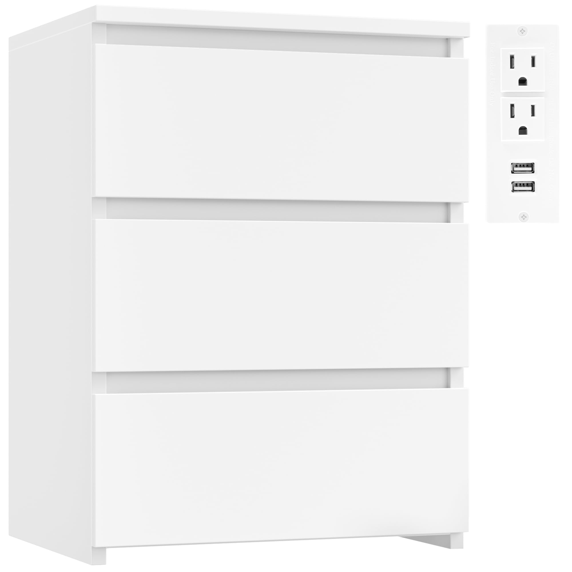FOTOSOK White Nightstand, 26" H Night Stand with Charging Station, White Nightstand with USB Ports & Power Outlets, Silent Slides, Wooden End Side Table Bedside Table with 3 Drawers for Bedroom