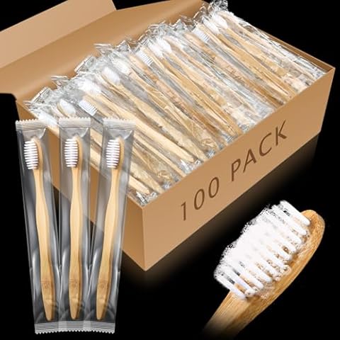 Sliner 100 Packs Prepasted Disposable Toothbrush Bamboo Prepasted Toothbrush Individually Wrapped Pre Pasted Toothbrush with Bamboo Handles Homeless Gift Set for The Homeless (Classic Color) Cover