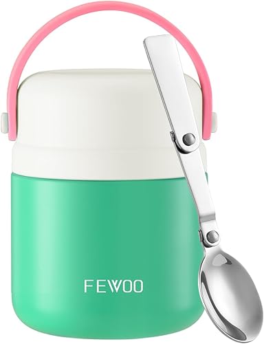 FEWOO Termos de comida, contenedor aislado de 13.5 onzas para almuerzo y sopa para alimentos fríos y calientes, para niños y adultos, tarro de