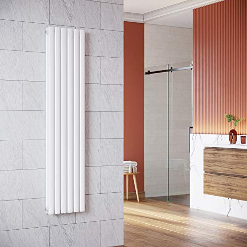 Radiateur tubulaire designer 350x1600mm, blanc, forme ovale, panneau de chauffage vertical, raccord...