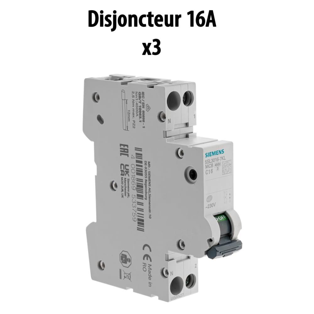 SIEMENS - Lot De 8 Disjoncteurs Modulaires Ph+N – 3×10A, 3×16A, 2×20A