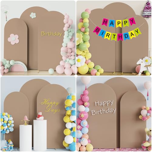 Image of Wokceer Wedding Arch Backdrop Cover 7.2FT, 6.6FT, 6FT Set of 3 Spandex Fitted Nude Brown Arch Covers for Round Top Chiara Backdrop Stands Cover for Birthday Party Ceremony Decor