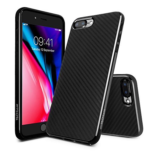 TECHGEAR iPhone 8 Plus / 7 Plus Case - Flexible Shockproof Slim Fit Soft TPU Protective Shell Cover with Carbon Fibre Design Compatible with Apple iPhone 8 Plus / 7 Plus