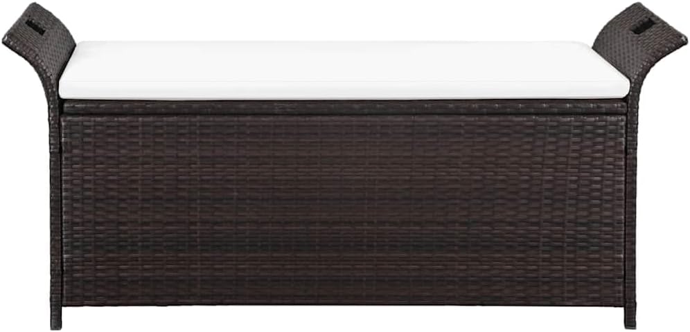 Large Brown PE Rattan Storage Bench Rectangular with Removable Cushion, Weather-Resistant Outdoor Patio Bench for Garden, Porch, Front Porch Seating, Durable Steel Frame