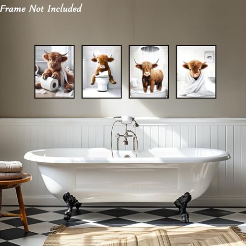 Dazzlewall 4Pcs Funny Highland Cow Bathroom Wall Art Posters, Rustic Farmhouse Cow Wall Art Prints for Toilet Bathroom Decor 8x10 in Unframed - Cosy Home Interiors Dazzlewall 4Pcs Funny Highland Cow Bathroom Wall Art Posters, Rustic Farmhouse Cow Wall Art Prints for Toilet Bathroom Decor 8x10 in Unframed - Image 2