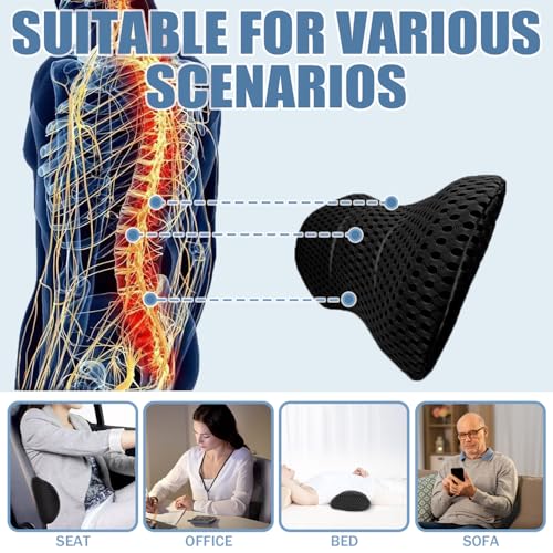 Cnwinu Lendenwirbelkissen, Rückenkissen für Autositze und Bürostühle, Ergonomisches Memory Schaum Lendenkissen, Lumbar Support Cushion, Lumbar Support Pillow für Ausruhen, Schlafen, Reisen (Hellgrau)