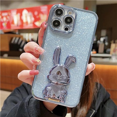Étui de protection iPhone 11 antichoc carré bleu avec support lapin en relief